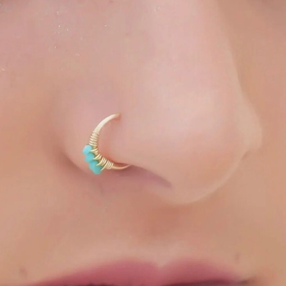 3 x boho beaded nose ring hoop